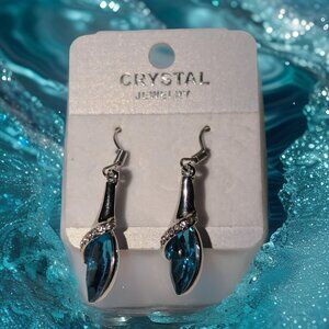 Aquamarine Crystal 1" Tear Drop Earrings